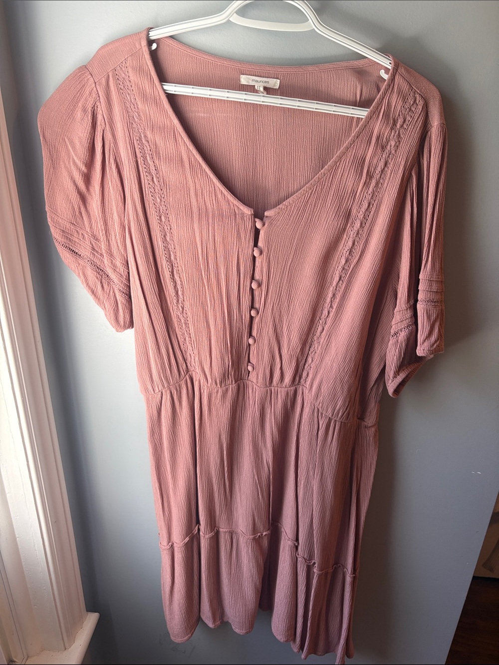 Maurices Dusty Rose Button-Front Tiered Midi Dress